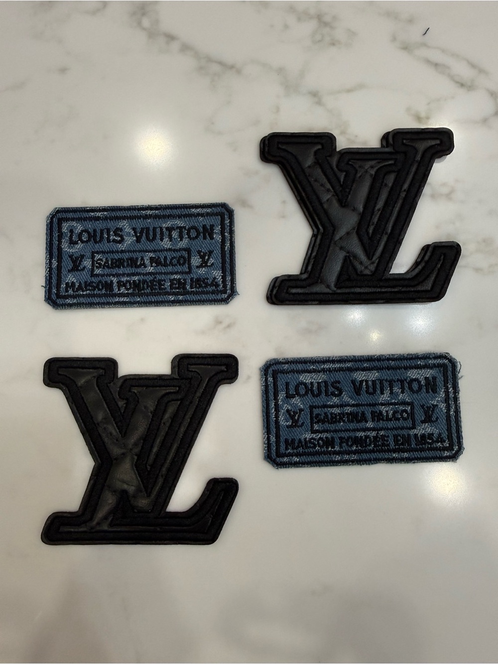Denim Hand Crafted Black and Blue Iron on Label Patches